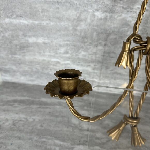 Homco MCM 2 HOME INTERIOR TWISTED ROPE SCONCE DOUBLE TAPER GOLD BOW DESIGN - Picture 15 of 16